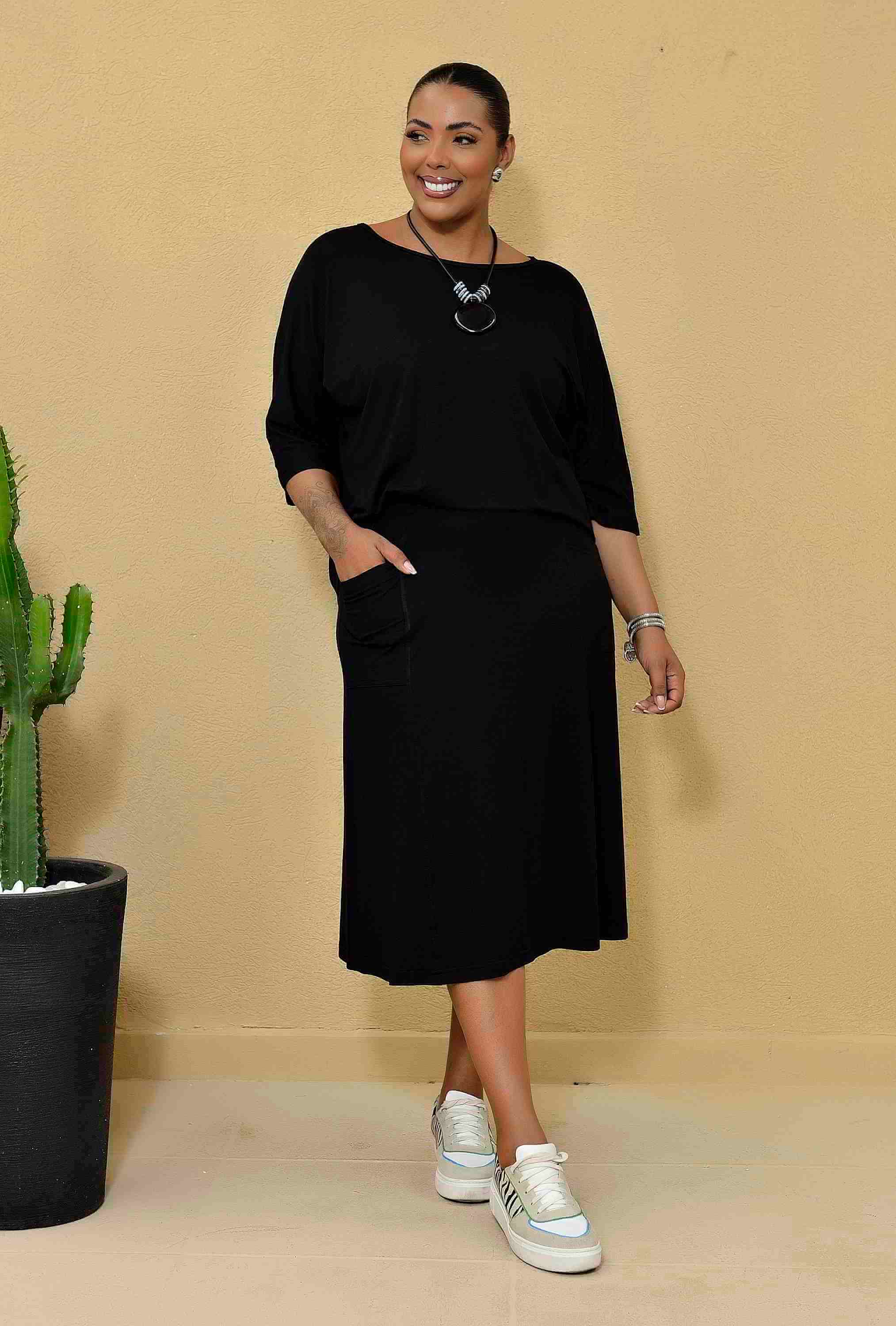 Conjuntos De Saia E Blusa Plus Size Conjunto Plus Size Saia Preto Sara