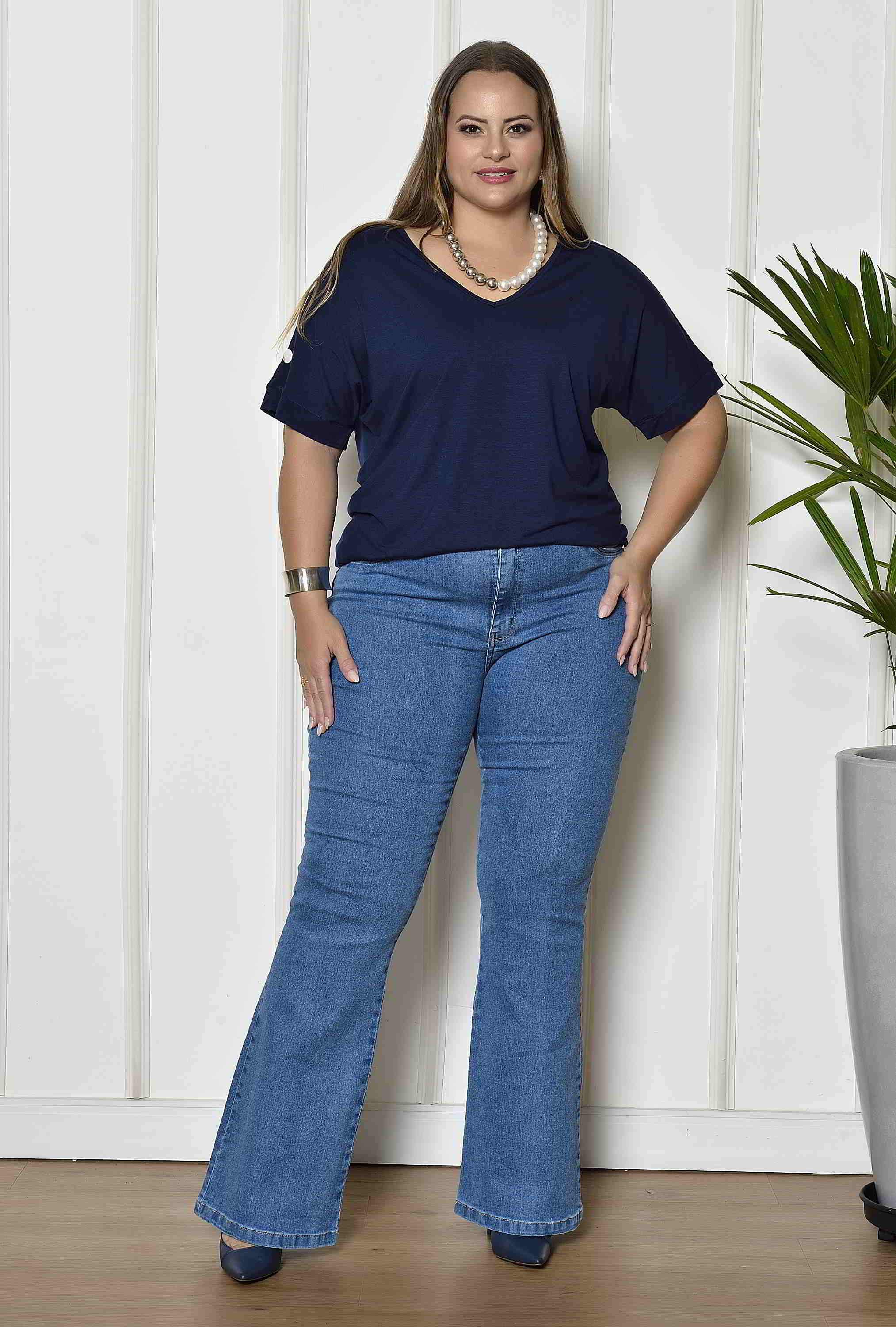 Plus Size Camisa Jeans Feminina Marisa Camisa Jeans Feminina Plus