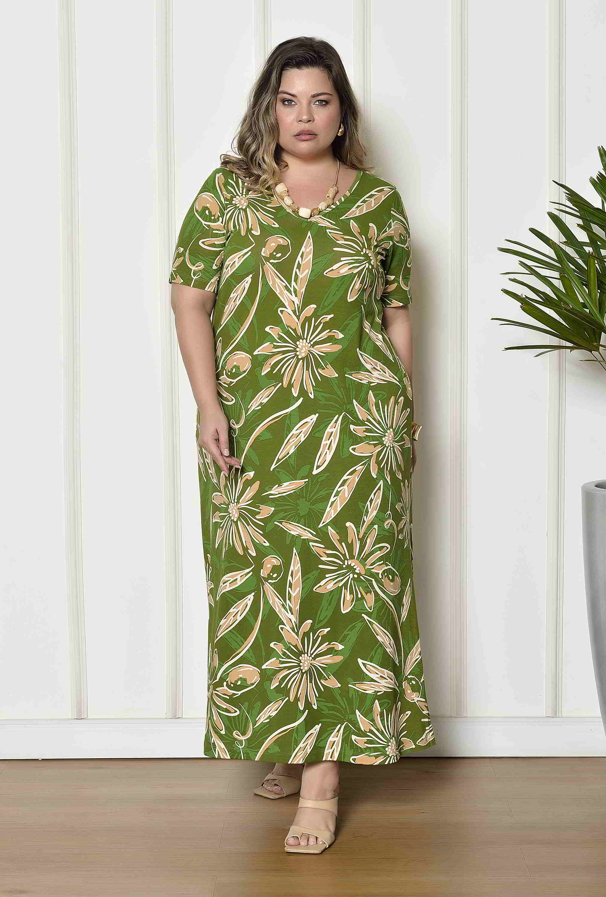 Vestido Floral Longo Plus Size Plus Size Vestido Verde Floral