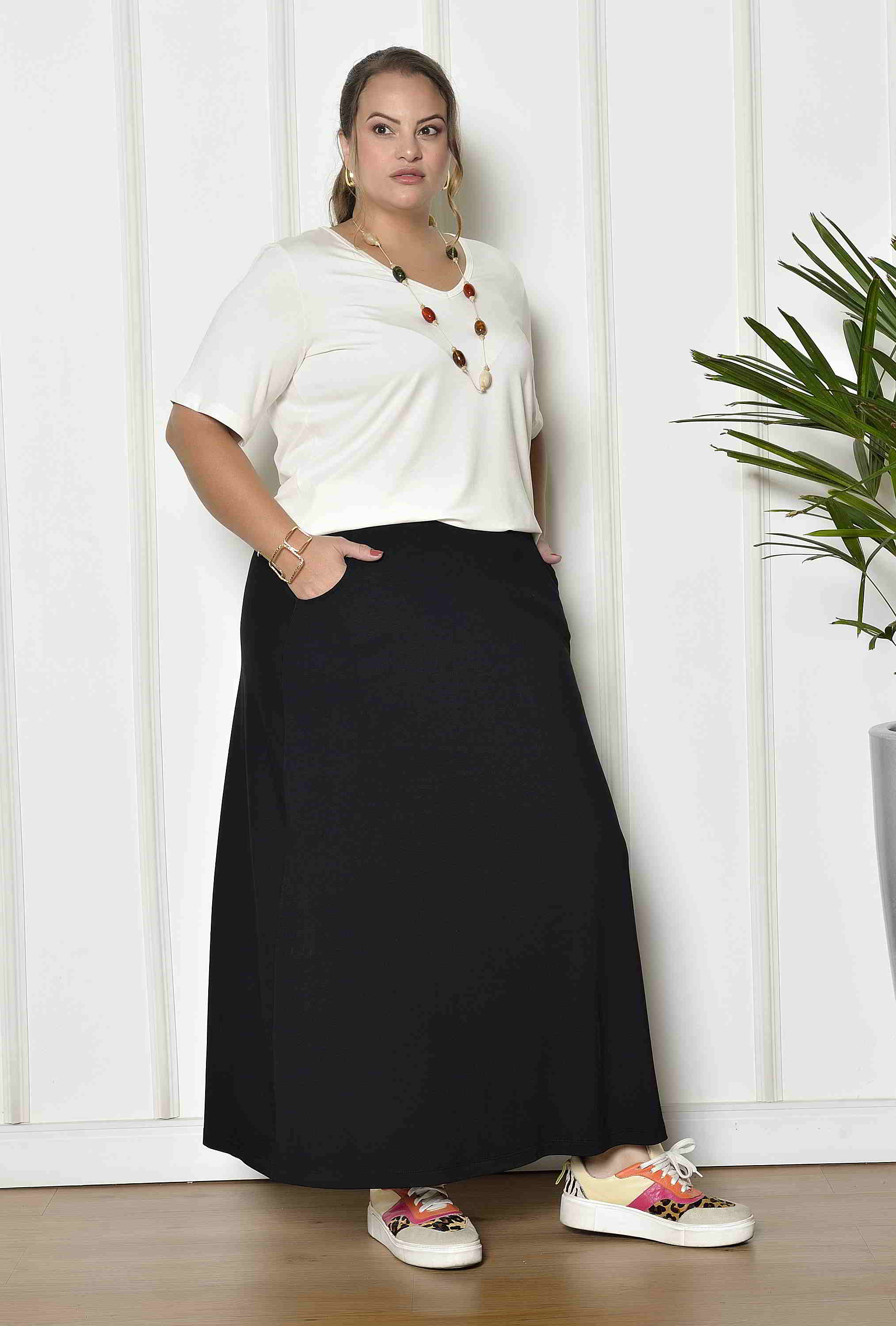 Longa Estampada Saia Longa De Viscose Plus Size Saia Plus Size